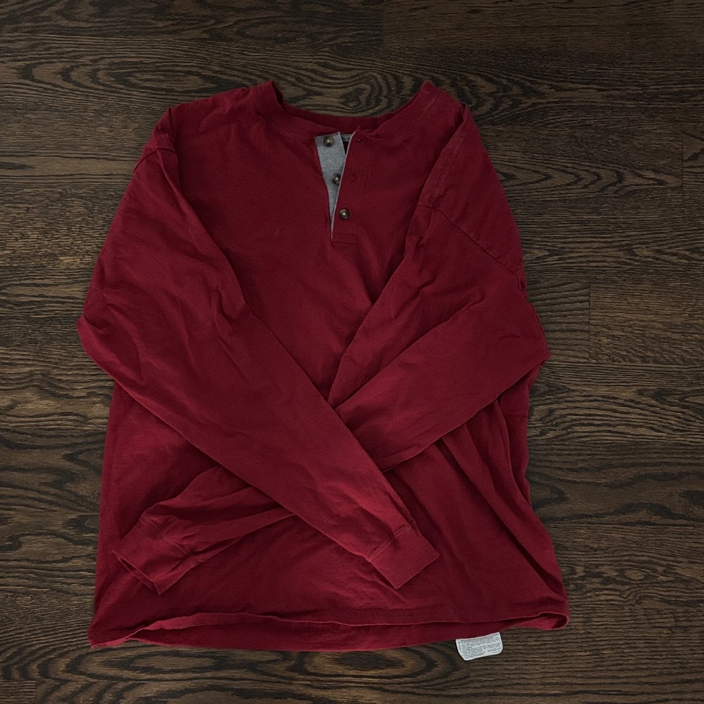 Hanes Red and Gray Henley Beefy T-Shirt